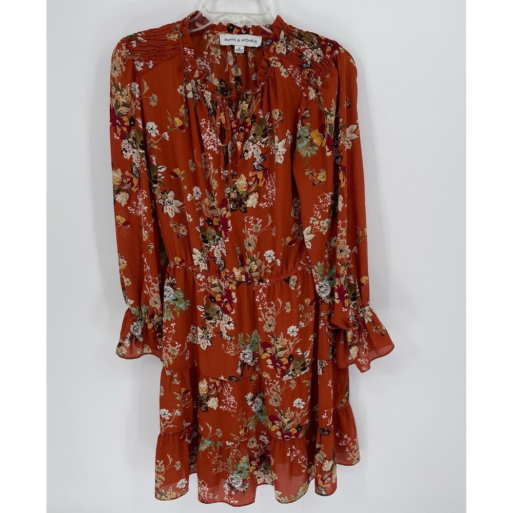 Emma & Michele Women's Orange‎ Floral Keyhole Button Blouse Size M
